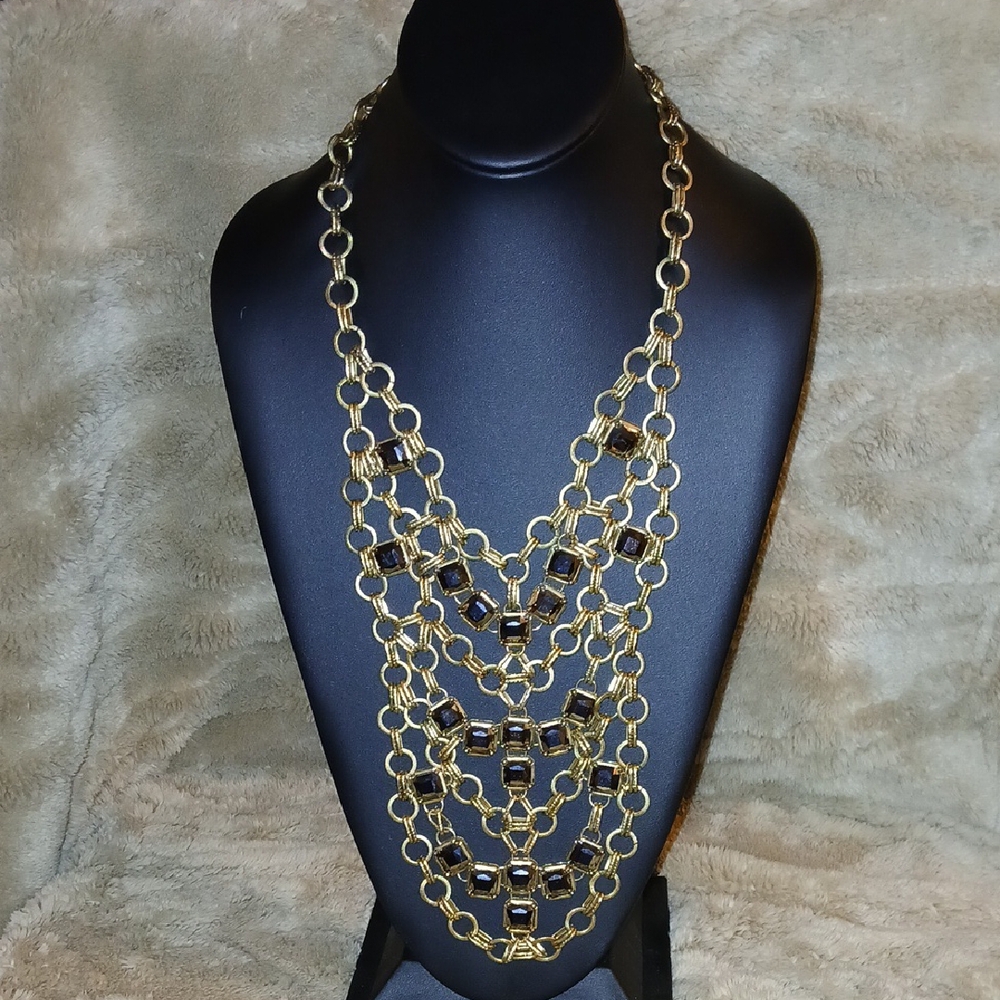 Chicos Elegant Gold and Black Chain Necklace